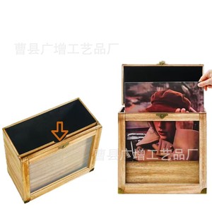 Wooden Portable Flip Top Record Cd <b>Storage</b> <b>Box</b> Solid Wood Desktop Decoration <b>Photo</b> Frame Magazine <b>Storage</b> Rectangle Standing - Product Image 3