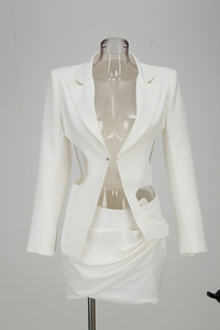 A7449 Trajes de mujer sexy de estilo popular y esmoquin Trajes blancos Mostrar cintura lateral <span class=keywords><strong>Blaze</strong></span> y minifalda Conjunto Mujer Ropa de mujer - Product Image 6