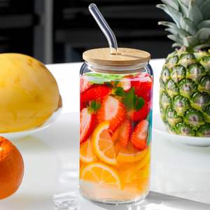 竹のふたとガラスストロー付きのグラスを飲む-ビールグラス、アイスコーヒーかわいいタンブラーカップ、カクテル、ウイスキーに最適 - Product Image 4