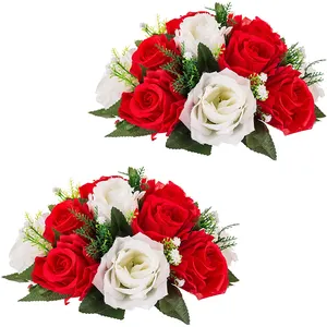 Bola Bunga Pernikahan Hiasan Tengah Meja Bunga Palsu dengan Dasar Bola Ciuman Dekorasi Karangan Bunga Buatan Buket Bunga