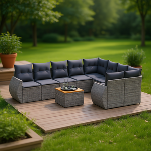 Ensemble de canapés de jardin en rotin moderne 8 places, mobilier d'extérieur résistant aux intempéries, design contemporain gris et gris foncé - Product Image 2