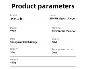 YesIDo เครื่องชาร์จเร็ว PD <span class=keywords><strong>20W</strong></span> พอร์ตคู่จอแสดงผลดิจิตอลแบบ UK - Product Image 5