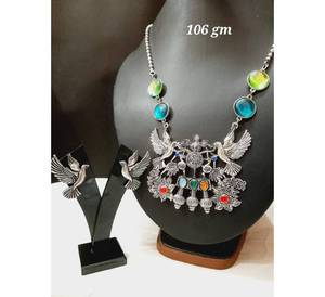 Latest Silver Plated Necklace Set Women's Hindu Wedding Wear Fashion Pendant Necklaces <b>Elephant</b> Design Quartz Stone - Product Image 3