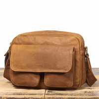 Bolso de Hombro de Cuero Genuino Personalizado para Hombre, Bolso de Mensajero Moderno Transfronterizo, Diseño Casual, Gran Capacidad, Cierre de Poliéster