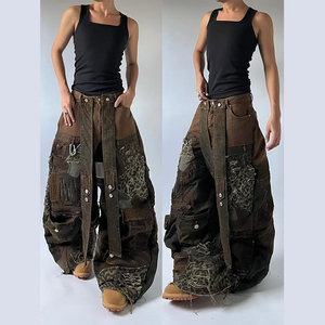 DIZNEW 2025 Melhor Fabricante de <span class=keywords><strong>Jeans</strong></span> Masculinos Vintage, <span class=keywords><strong>Jeans</strong></span> de Cintura Média com Efeitos Rasgados e Lavados - Product Image 1