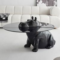 2025 prix usine conception animale Table à thé ronde salon moderne table basse hippopotame en verre trempé