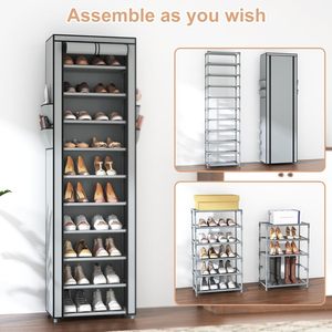 Modernes Mehrstöckiges Eisenregal zur Aufbewahrung von Schuhen und Kleidung mit 10 Regalen, Staubdichter Freistehender Kleiderschrank - Product Image 5