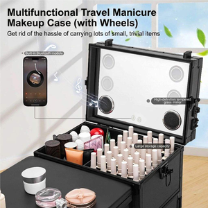 Portable <b>Foldable</b> Rolling Nail Art <b>Table</b> Makeup Train Case LED Mirror 4 Drawers Heavy Duty Mobile Manicure Workstation Dust - Product Image 5