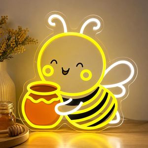 Bee Neon Letreros Neon LED indoor hanging ambient light shop <b>sign</b> wall decoration light entrance indicator light luminous <b>sign</b> - Product Image 1