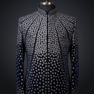 STYLISH HEAVY EMBROIDERY on STUNNING BLACK GROOM SHERWANI and <b>PANT</b> WITH Men's Suits & Blazer>Men's Suits - Product Image 3