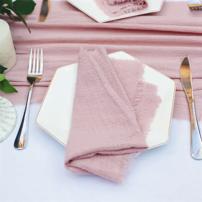 42x42cm serbet kain buatan tangan katun 100% taplak meja makan malam Rustic Linen serbet meja untuk pesta pernikahan Baby Shower
