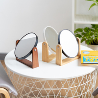 Miroir de maquillage portable moderne pour voyage, logo personnalisé, style Art Déco, en bambou, rotation, écologique, grossissement 1x-3x