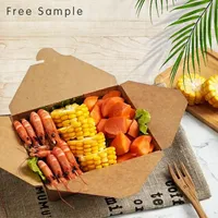 Boîte à lunch en papier kraft biodégradable écologique Emballage en carton à emporter avec logo imprimé personnalisé de qualité alimentaire pour sushi et nouilles