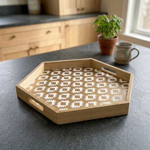 Bandeja de Servir Cuadrada de Madera Hecha a Mano con Diseño Floral Ecológico para Aperitivos, para Uso Doméstico y Suministros de Cafetería - Product Image 1