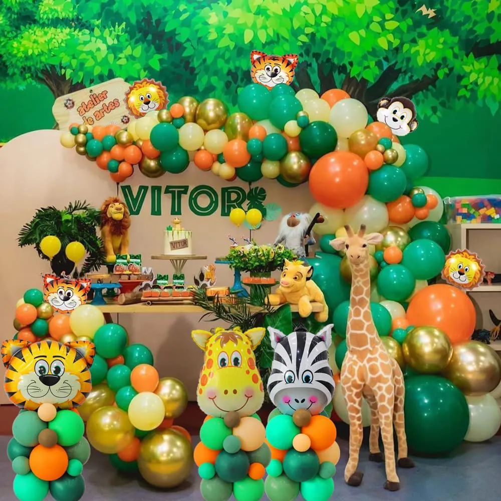 Wholesale Jungle Themed Birthday Party Decoration Animal Foil and Latex Balloons Garland Arch Kit For Kids