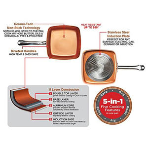 Wie gesehen, wie auf TV 9,5 zoll luft braten kupfer Aluminium non-stick keramik beschichtung kochen topf quadrat braten pan mit deckel - Product Image 3