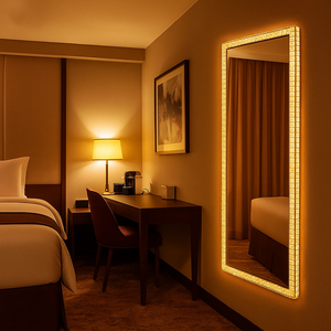 Miroir <span class=keywords><strong>en</strong></span> cristal LED pleine longueur avec lumières tactiles <span class=keywords><strong>lentilles</strong></span> <span class=keywords><strong>en</strong></span> aluminium pour salon de coiffure chambre appartement hôtel salle de bain décor - Product Image 2