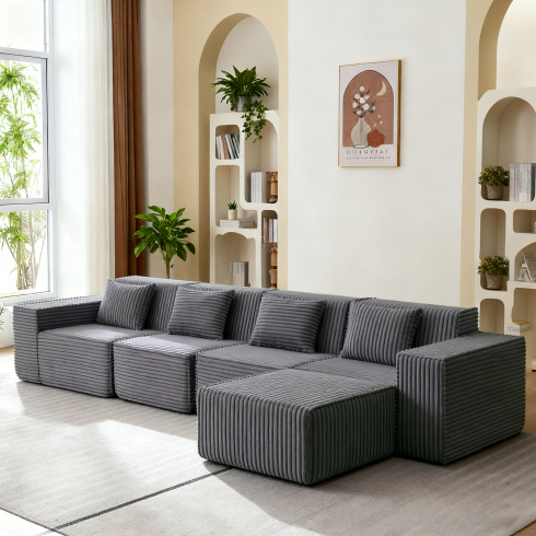 Gris Oscuro + Pana + 4 Asientos + Espuma