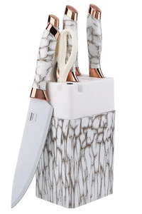 Bán buôn 7 cái phong cách mới dao nhà bếp thiết lập màu đen và trắng thép không gỉ với đá cẩm thạch xử lý bao gồm Knife Set chủ hộp - Product Image 6