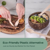 Ensemble de couverts en bambou naturel de 170 mm |   Cuillère, fourchette et couteau jetables biodégradables et adaptés aux aliments, pour le camping, les mariages et les voyages