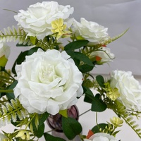 Grand bouquet de roses artificielles en soie avec herbe de fougère pour la décoration de la maison, des vases, des tables de mariage et des arrangements floraux