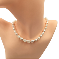 Collier ras du cou 35-50 cm avec fermoir en acier inoxydable plaqué or véritable, perle d'eau douce naturelle, perle de riz AA 7.3-8.3mm durable