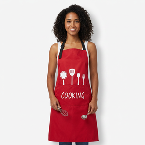 Delantal de Cocina Rojo Moderno con Texto y Gráficos de "COOKING" - Uniforme de Chef Unisex de Alta Calidad para Uso Diario - Product Image 6