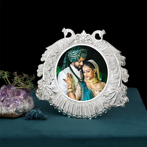 Peacock Design Photo Frame Decorative Silver Finish Round Picture Frame for Wedding <b>Memories</b> Home Decor & <b>Gift</b> - Product Image 3