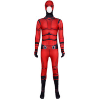 Disfraz de Daredevil de Cuerpo Entero Rojo para Hombre Adulto, Disfraz de Halloween con Capucha, Tirantes Ajustables, Costuras Detalladas con Etiqueta ODM