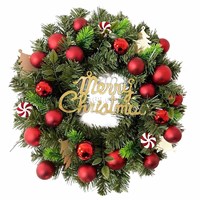 Fournitures de décorations de Noël en gros Grands ornements suspendus 24 pouces 60cm Couronne de Noël verte artificielle personnalisée