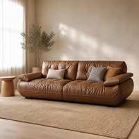 Sofá de Cuero Italiano Minimalista de Lujo Ligero, Conjunto Seccional Moderno para Sala de Estar, Cuero Duradero Cloud, Diseño Recto Art Sailboat