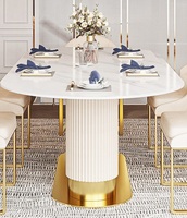 Table à manger ovale extensible de style nordique en marbre, écologique, durable, en métal, design moderne en bois de manguier, assemblage facile, hôtels, restaurants