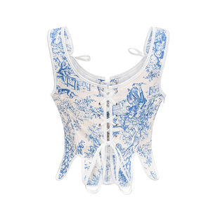 Corset à licou à fleurs vintage haut court pour femme <span class=keywords><strong>Bustier</strong></span> <span class=keywords><strong>médiéval</strong></span> de la Renaissance élégant à fermeture éclair latérale à lacets Corset gilet - Product Image 3