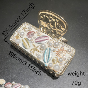 Pinza para el pelo estilo marino con perlas y pedrería, hecha a mano, con conchas, estrellas de mar, pentagramas y tiburones, decorativa para la parte trasera de la cabeza, ideal para la playa y estilo náutico. - Product Image 5