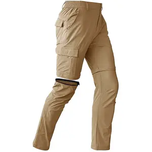 Calças e shorts de trekking para caça e trabalho, calças e shorts de cor maciça anti-UV para verão claro, forrado com malha cáqui e vários bolsos