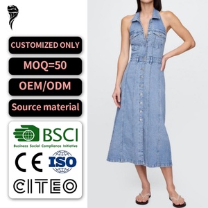 เดรสสำหรับผู้หญิงเดรสฤดูร้อนแขนกุดลำลองยาวถึงข้อเท้ามีกระดุมคอปกคอเสื้อแบบซักได้ตามต้องการ - Product Image 1