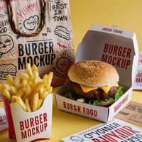 Boîte d'emballage écologique personnalisée pour hamburger frites fast-food Récipient à hot dog en papier kraft blanc pour emballage alimentaire à emporter