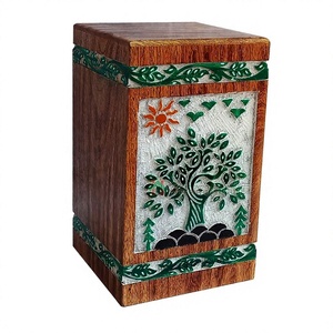 Nuevo diseño tallado a mano de madera Árbol de la vida paisaje grabado urnas de cremación - Product Image 1