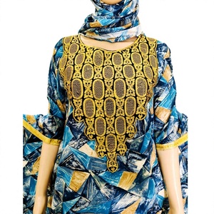 Modest Casual Abaya <b>Kaftan</b> Rayon Printed Fast Colors Breathable Fabric With Golden Lace Scarf Middle East African Culture - Product Image 1