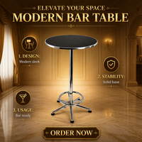 Moderner Runder Bartisch Cocktail-Hochtisch 60cm Durchmesser 104cm Höhe Chrom-Standfuß 5-Stern-Basis für Restaurant Bar Pub Hotel