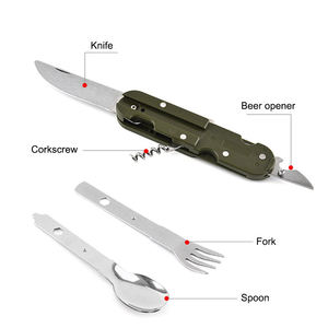 Ensemble de couverts de voyage écologiques pliables 5-en-1 en acier inoxydable avec <span class=keywords><strong>tire</strong></span>-<span class=keywords><strong>bouchon</strong></span>, cuillère, fourchette, couteau <span class=keywords><strong>et</strong></span> ouvre-bouteille - Product Image 6