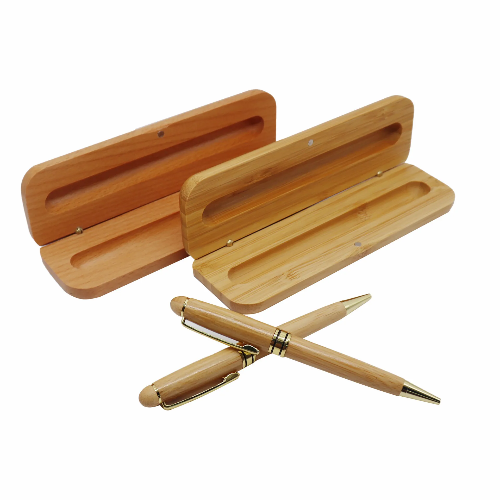 Juego de bolígrafos de madera de bambú con caja, accesorios de papelería y oficina, portátil, logotipo personalizado, regalo, promoción