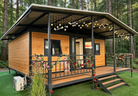 Nouvelle conception moderne de maison conteneur extensible à toit incliné de 20 pieds et 40 pieds avec balcon et toit pour villa et immeuble de bureaux