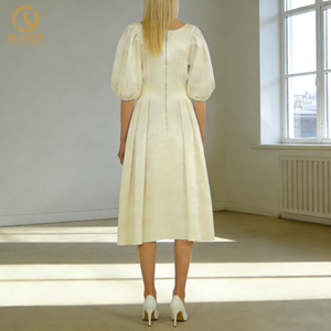 Elegante Abito Midi da Donna con Scollo a V, 100% <span class=keywords><strong>Lino</strong></span> <span class=keywords><strong>Bianco</strong></span>, Casual, Linea A, Spandex Modal Cotone, <span class=keywords><strong>Vestito</strong></span> da Spiaggia con Volant, Tinta Unita Naturale - Product Image 3