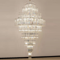 Lustre de villa en cristal de luxe haut de gamme, taille moyenne, pour hall, lampe principale, lampe de loft vide, lampe d'escalier moderne à LED