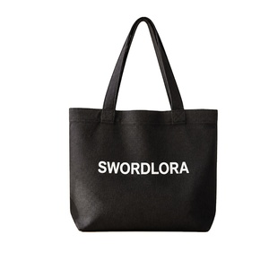 Sac fourre-tout en toile noire écologique personnalisé avec logo, poignée en corde, sac de courses robuste, vente en gros - Product Image 1