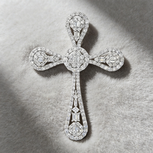 CUSTOM SILVER 10K/14K/18K GOLD PLATED LAB GROWN CVD DIAMOND CLASSIC ENGAGEMENT GIFT SWEATER <b>CHAIN</b> NECKLACE <b>CROSS</b> PENDANT - Product Image 2