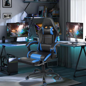 Chaise de jeu ergonomique de confort premium, bleue, pivotante, professionnelle, personnalisée, moderne, en cuir, siège de joueur PC avec inclinaison en apesanteur - Product Image 3