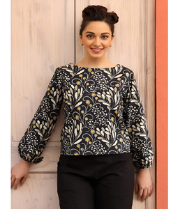 Haut pour femmes modernes 100% coton avec col rond et manches bishop Tissu doux et confortable Coupe décontractée Port quotidien décontracté - Product Image 1