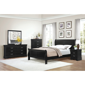 Comodino Classico Stile Luigi Filippo Nero con 2 Cassetti, Arredamento Tradizionale per Camera da Letto - Product Image 5